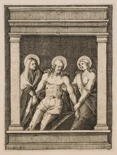 Jesus stödd av Jungfrun och Johannes av Jacques Callot