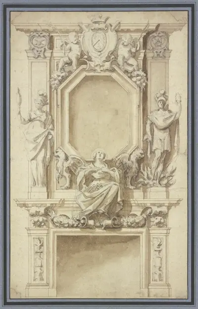 Rikt ornamenterad eldstad av Jacques Callot