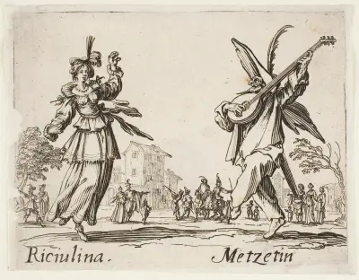 Riciulina and Metzetin av Jacques Callot