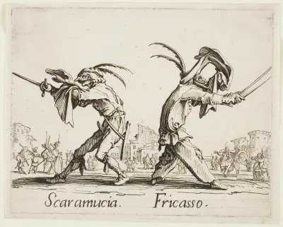 Scaramucia and Fricasso av Jacques Callot