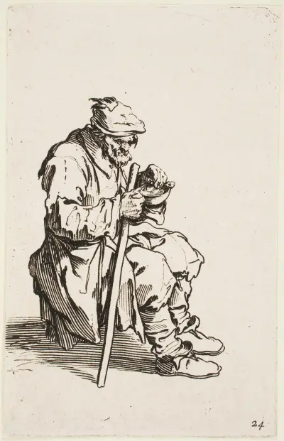 Sittande tiggare som äter av Jacques Callot