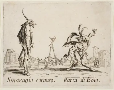 Smaraolo Cornuto and Ratsa di Boio von Jacques Callot