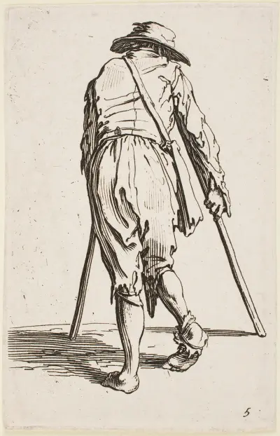 The Beggar on Crutches Wearing a Hat and Seen from behind von Jacques Callot