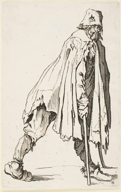 The Beggar on Crutches Wearing a Hat von Jacques Callot