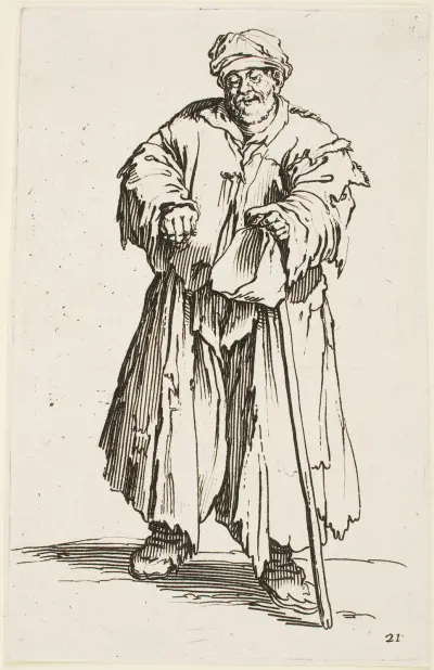 Tiggaren med nedslagna ögon av Jacques Callot
