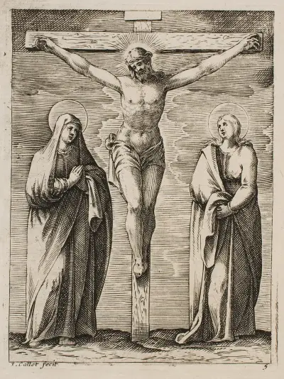 Den heliga jungfrun och sankt Johannes vid korsets fot av Jacques Callot