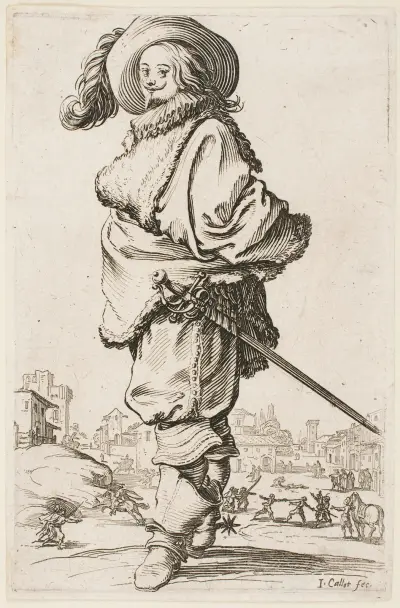 Lorrains adel – gentleman i pälsbrämad mantel av Jacques Callot