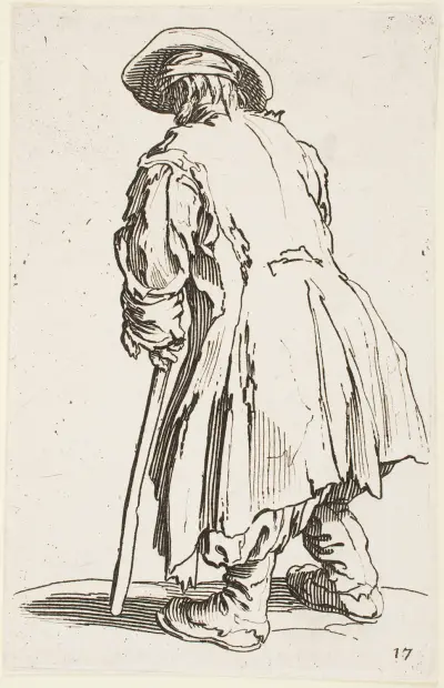Den gamle tiggaren med en krycka av Jacques Callot