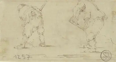 Två bönder sedda bakifrån under skörden av Jacques Callot