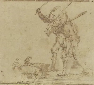 Zwei Soldaten treiben zwei Ziegen vor sich her av Jacques Callot