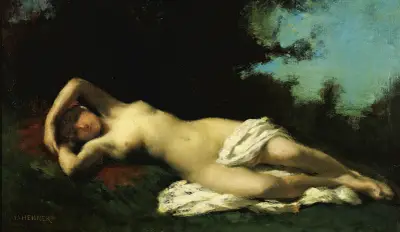 En nymf i ett skogslandskap av Jean-Jacques Henner