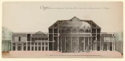 Genomskärning längs Colisée uppfört i Paris år 1771 vid stora vägen till Neuilly av Jean Jacques Lequeu