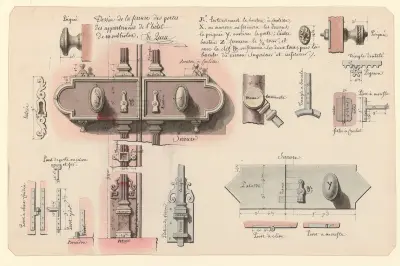 Dessin de la ferrure des portes des appartemens (sic) de l’hôtel de Montholon av Jean Jacques Lequeu