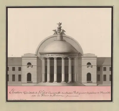 Elévation géométrale de l’église conventuelle des Dames Religieuses Capucines de Marseilles dites les Filles de la Passion von Jean Jacques Lequeu