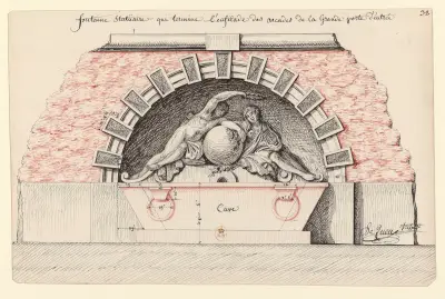 Fontaine statüaire qui termine l’enfilade des arcades de la grande porte d’entrée von Jean Jacques Lequeu