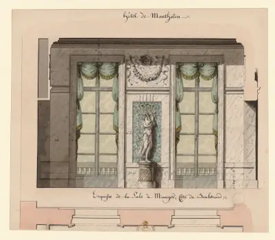 Hôtel de Montholon. Skiss av matsalen, mot boulevarden av Jean Jacques Lequeu
