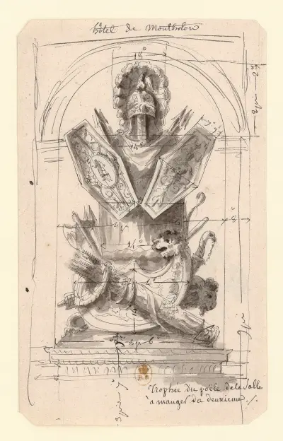 Hôtel de Montholon. Trophée du poële de la salle à manger du deuxième av Jean Jacques Lequeu