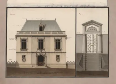 La maison gothique appellée Repaire des Magiciens, est le long de la rivière ; On descend de la pomeraie des amans à la ravine de la vallée av Jean Jacques Lequeu