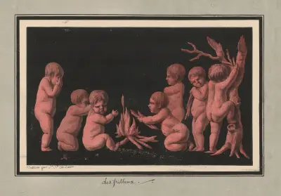 De frusna. (Putti som värmer sig framför en eld) av Jean Jacques Lequeu
