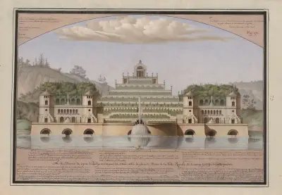 L’île d’amour et repos de pêche en largeur, est située entre la place de Mars de la ville royale, et le camp fortifié de l’élite-gardes av Jean Jacques Lequeu