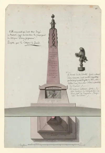 Monument som ska resas vid Anières, på medborgaren Pronys lantställe, ingenjör av Jean Jacques Lequeu