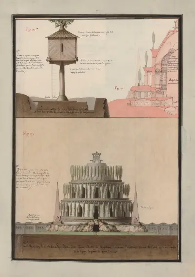 Ortografi över de mest framstående och lärda männens gravplats, i skogen nordost om Haag och nära Voorhout av Jean Jacques Lequeu
