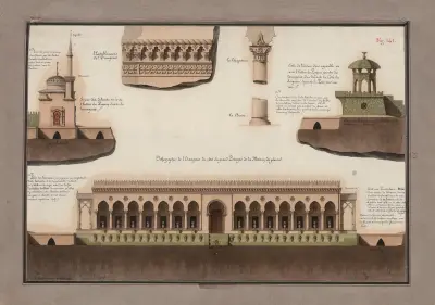 Orthographie de l’orangerie du côté du grand potager de la maison de plaisir ; L’entablement de l’orangerie ; Le chapiteau ; La base av Jean Jacques Lequeu