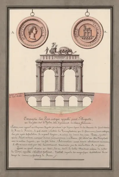 Orthographie d’un pont antique appellé pont d’Auguste, que l’on place sur le Tybre von Jean Jacques Lequeu