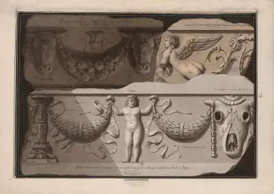 Rabat. Autre ornement de sculpture dans le goût de la frise du temple de la Fortune Virile à Rome av Jean Jacques Lequeu