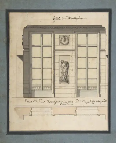 Sektion och plan av Hôtel de Montholons lilla matsal av Jean Jacques Lequeu