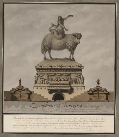 Tombeau d’Isocrates orateur athenien – Erigé en la rue Sainte Chemin d’Eteusine von Jean Jacques Lequeu