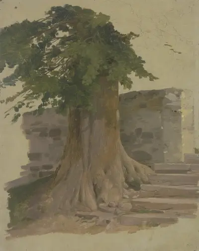 Alter Baum an einem Mauerstück av Jakob Becker