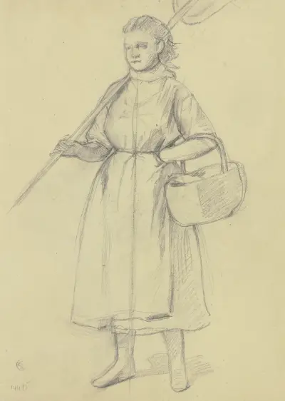 Bauernmädchen mit Rechen und Korb – Nr. 2 von Jakob Becker