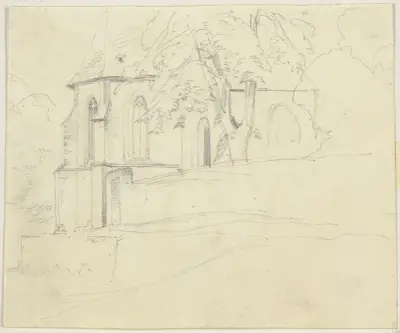 Kör i en gotisk kyrka och kyrkogård av Jakob Becker