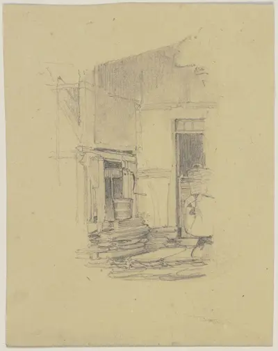 Courtyard with fountain av Jakob Becker