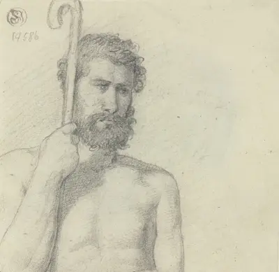 Halbfiguriger Männerakt mit Hirtenstab von Jakob Becker