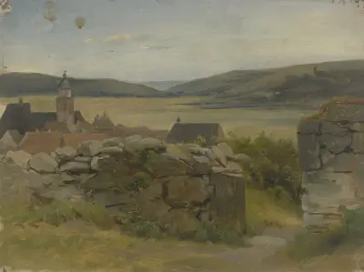 Kleines Dorf mit Blick auf Wiese av Jakob Becker