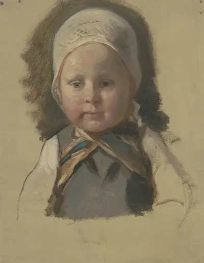 Kleines Kind mit weißem Häubchen. av Jakob Becker