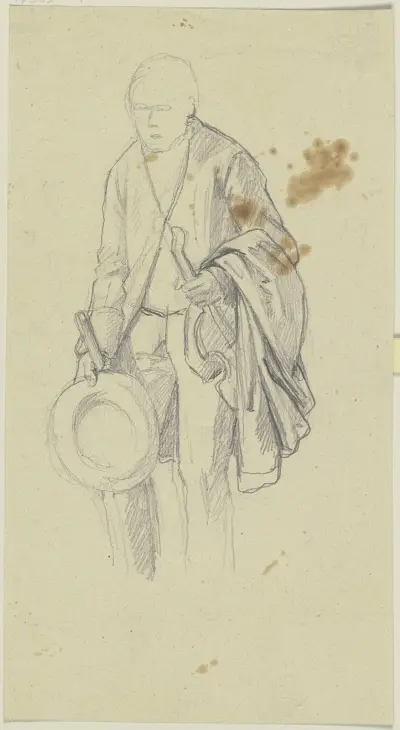 Leicht gebeugter Bauer mit Hut und Gehstock von Jakob Becker