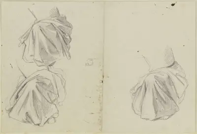 Studieblad; Knäende draperade figurer av Jakob Becker