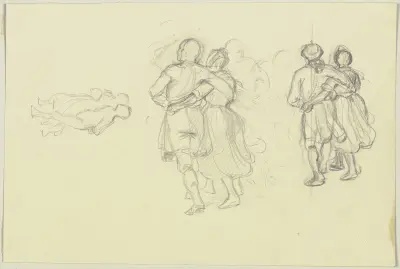 Studieblad; dansande par av Jakob Becker