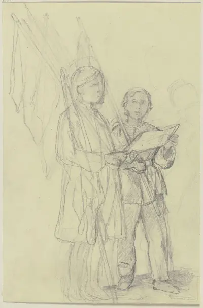 Two boys with flags av Jakob Becker