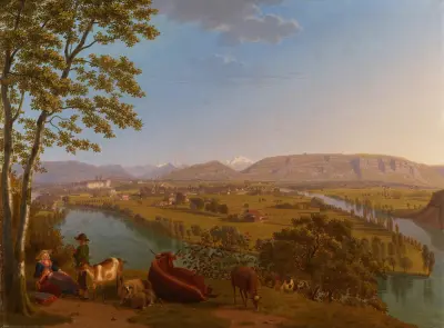 Genève, confluence du Rhône et de l’Arve av Johann Jakob Biedermann