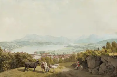 Hirtenszene vor Luzern – nr 1 av Johann Jakob Biedermann