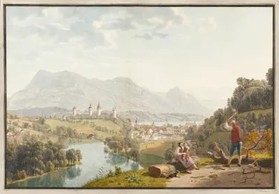 Luzern från nordväst av Johann Jakob Biedermann