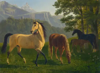 Hästar i landskap av Johann Jakob Biedermann