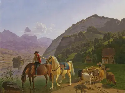 Rider With Two Horses And Herd av Johann Jakob Biedermann
