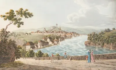 Schaffhausen, från väster av Johann Jakob Biedermann