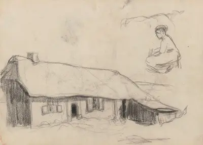 Bauernhof und melkende Frau von Jakob Smits