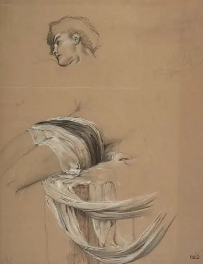 Studies of a man’s draped waist, and head av Herbert James Draper